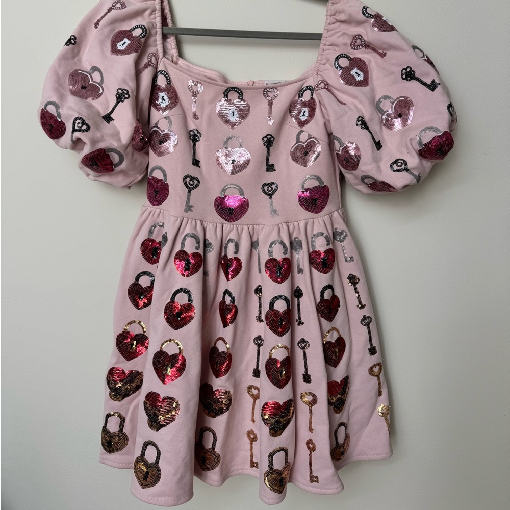 QOS Pink Sequin Lock and Key Dress